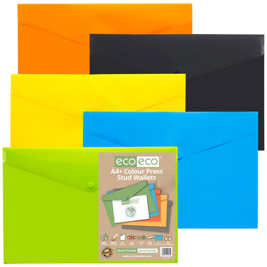 Eco Press Stud Wallet Assorted Colours A4+ 50% Recycled