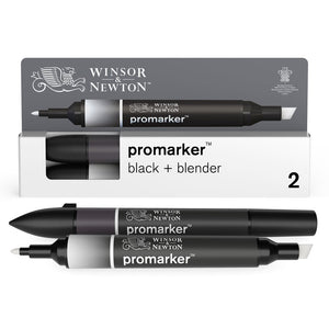 Winsor & Newton Promarker Metallic Black + Blender (2pk)