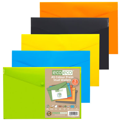 Eco Press Stud Wallet Assorted Colours A5 50% Recycled