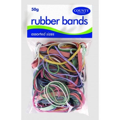 Coloured Rubber Bands Assorted Sizes 50g
