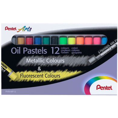 Pentel Fluorescent & Metallic Colour Oil Pastels Pack 12