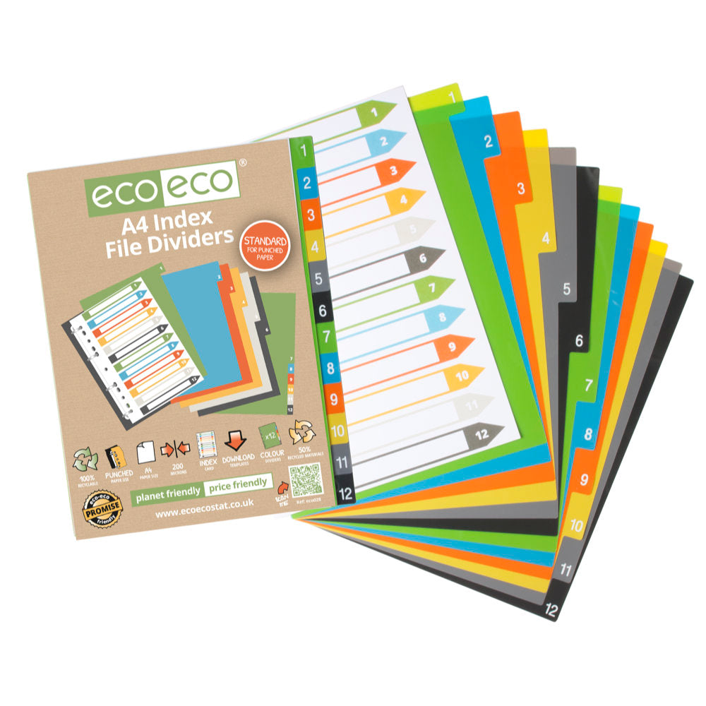 A4 Index File Dividers 12-Part 50% Recycled