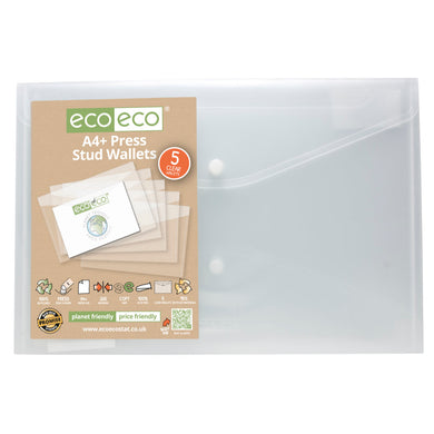 Eco Press Stud Wallet Clear A4+ 95% Recycled