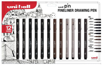 Uni Pin Fineliner Drawing Pens Set of 12